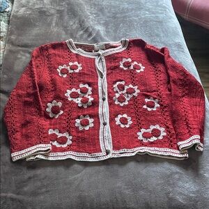 Red Floral Knit Women's Sweater